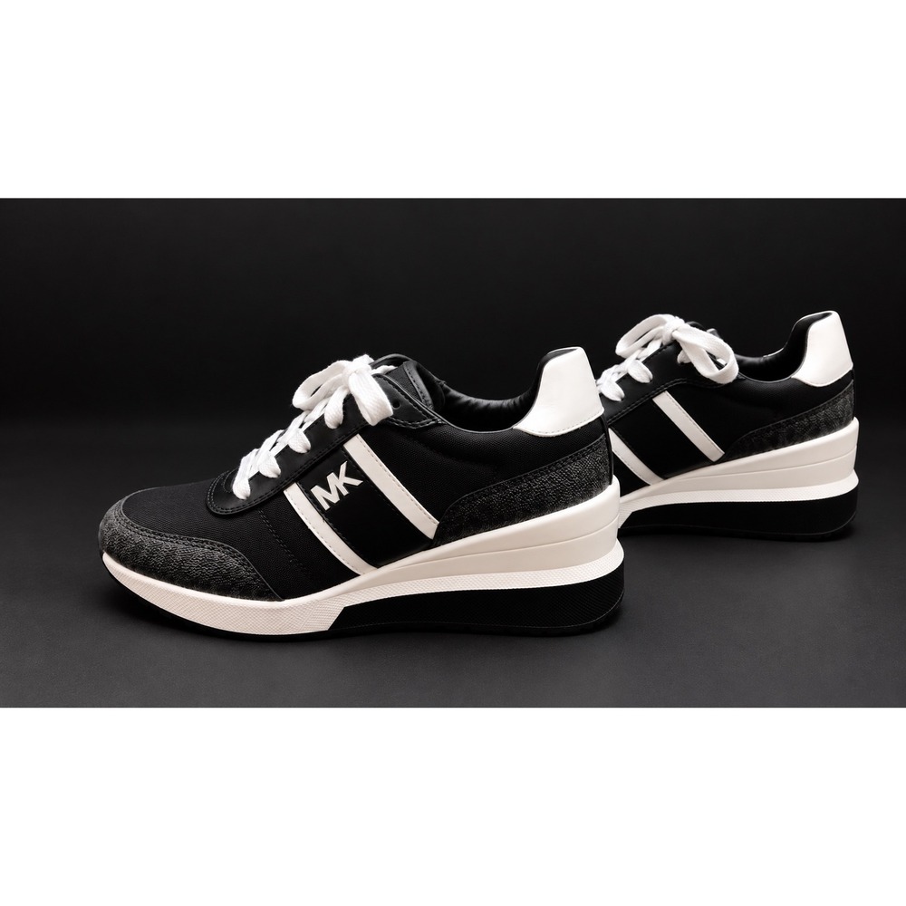 NEW Michael Kors Mabel Trainer Women Sneakers Black White MK Logo Platform Shoes